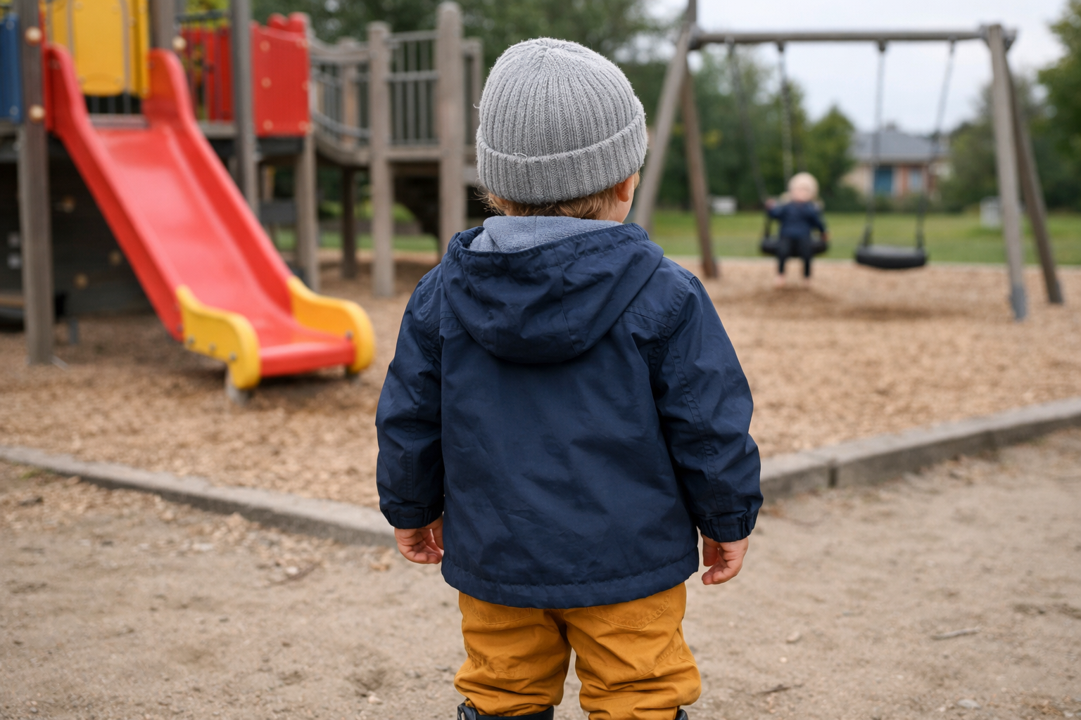 et barnehagebarn som str p en lekeplass bakfra virkelighetsnrt bilde ingen skolesekk-2